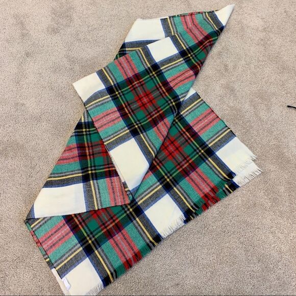 RED green black yellow ivory plaid check soft fall winter blanket scarf - Picture 5 of 5